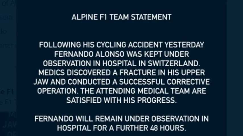 El comunicado de Alpine después de la operación. (Foto: Alpine F1 Team)