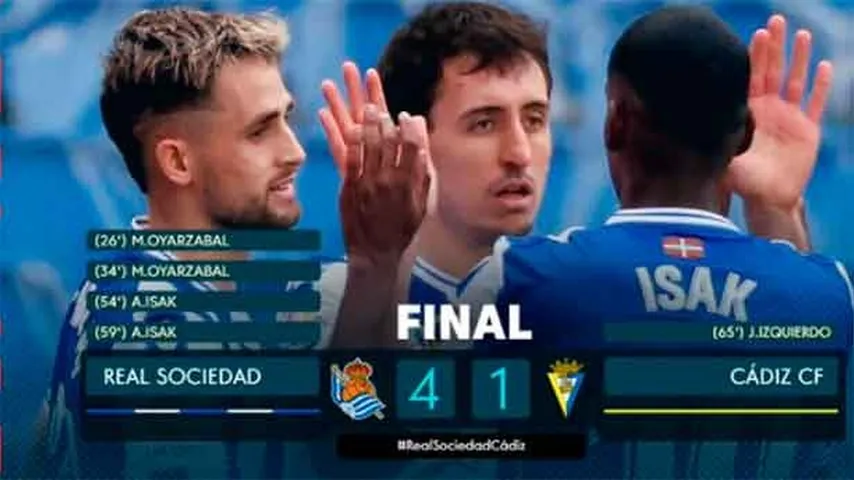 La Real Sociedad arrolló al Cádiz. (Foto: @LaLigatv)