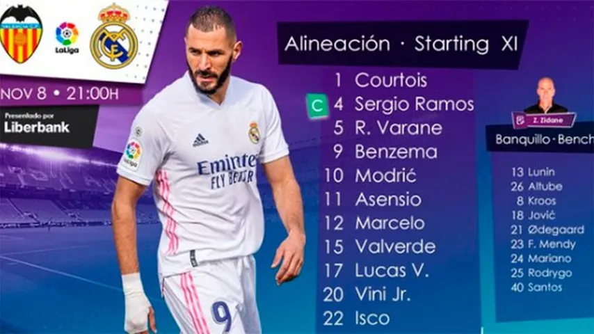 Zidane decidió arriesgar con Marcelo en el lateral izquierdo- (Foto: @LaLigatv)