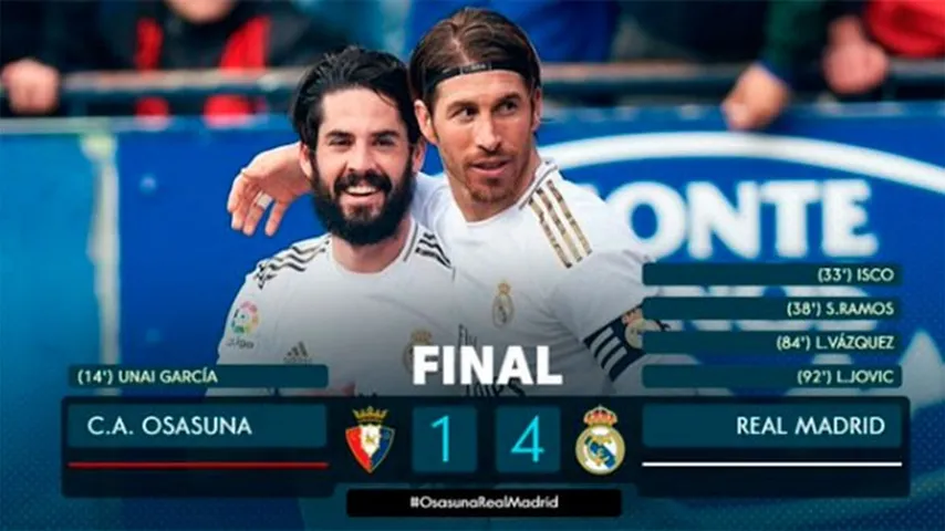 Gran remontada del Real Madrid en Pamplona. (Foto: @LaLigatv)